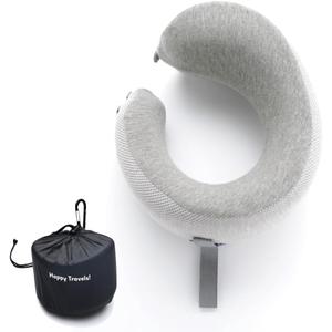 C CUSHION LAB Travel Pillow, Award-Winning Patented Ergonomic Design for Chin & Neck Support Memory Foam Neck Pillow, Compact Airplane Pillow for Traveling, Flight, Car (Gray, Medium)
