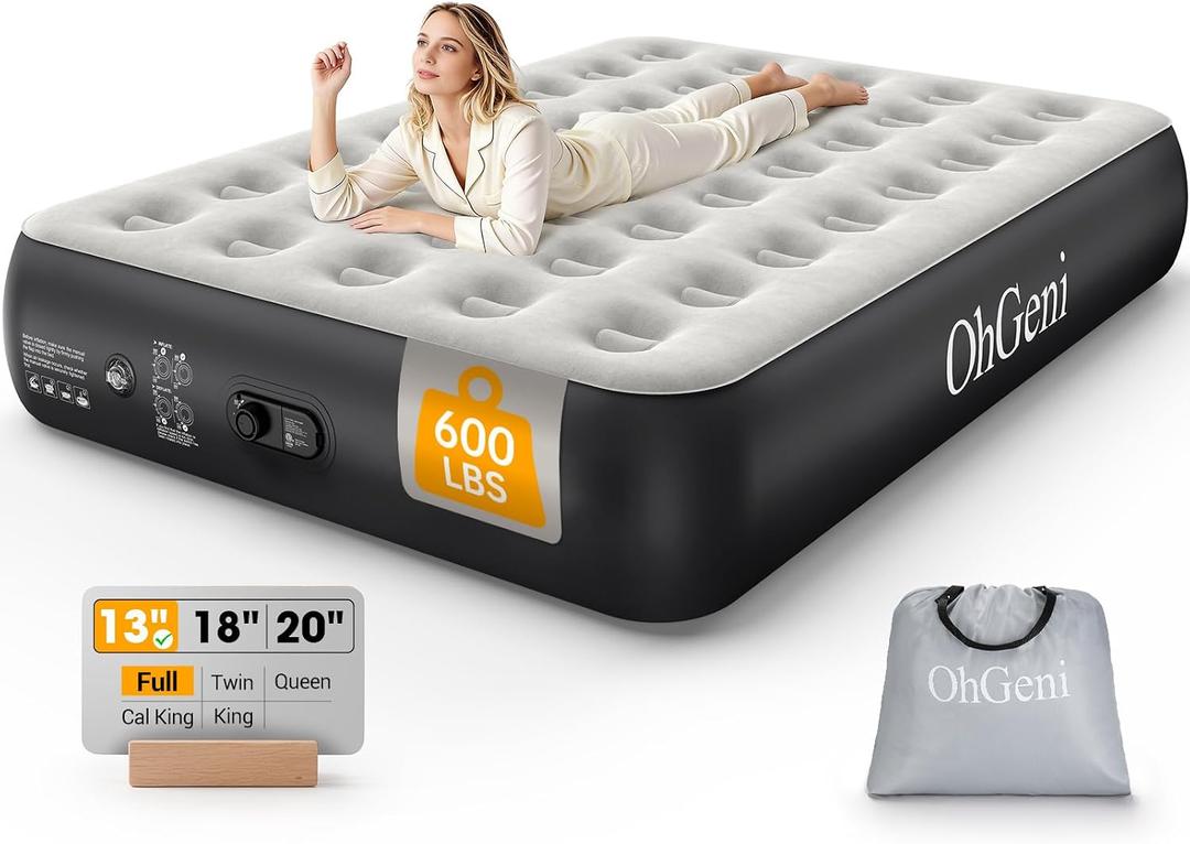 OhGeni Air Mattress Full with Built in Pump, 13" Raised Inflatable Blow up Mattress, Family Choice Award Winner, Portable Foldable Bed with Upgraded Surface for Home & Camping, 600 lbs