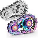 Metal Fidget Spinner Toys for Teens Boys Adults Bike Chain Roller Gadgets ADHD Figette Anxiety Stress Relief Items Quiet Figet Desk Offices EDC Men Easter Basket Stuffer - Rainbow+Silver