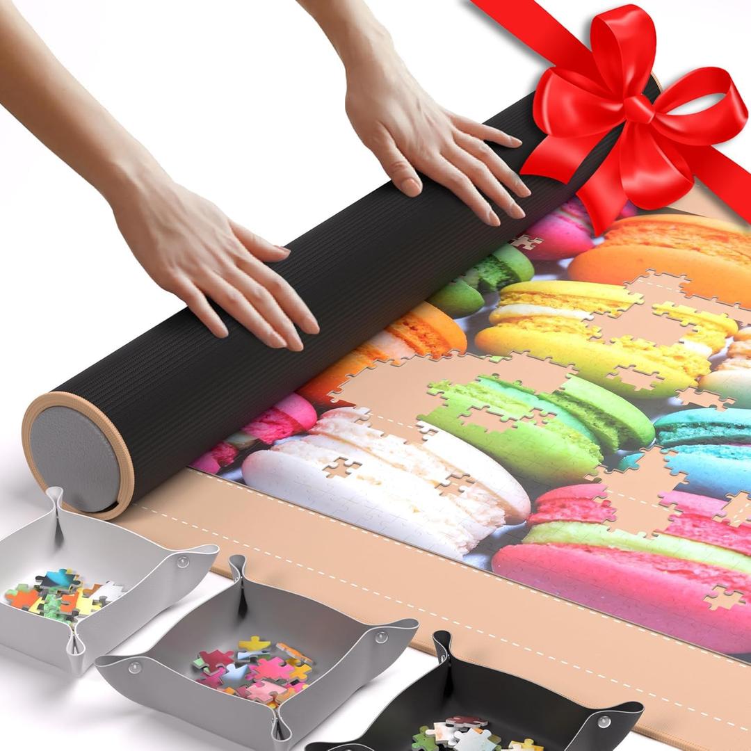 The Original Newverest Jigsaw Puzzle Mat Roll Up, Rose Gold, 46 x 26 Portable Keeper Up to 1500 pieces with Non-Slip Rubber Bottom & Smooth Top + 3 Puzzle Sorting Trays & Travel-Friendly Storage Bag