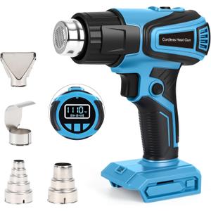 Cordless Heat Gun Compatible with Makita 18v Battery, Fast Heating Variable Temp (122°F~1112°F) Hot Air Gun LCD Display and 4 Nozzle for for Crafting, Shrink Tubing, Vinyl Wrap, Resin, DIY(No Battery)