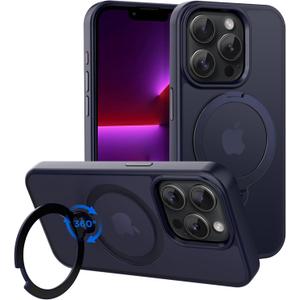 CACOE Magnetic Case for iPhone 13 Pro Max 6.7 inch with 360 Rotatable Ring Stand, Compatible with MagSafe Car Phone Mount, Cases Cover Phone Holder for Desk Meeting/VideosDark Blue