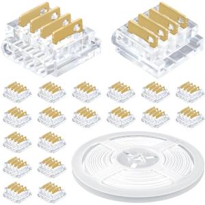 RGBZONE 20Pcs 4 Pin 10mm LED Strip Connectors Strip to Wire Connector and 32.8FT/10M 4 Pin RGB Extension Cable Wire for Non-Waterproof 10mm SMD RGB 5050 LED Light Strip