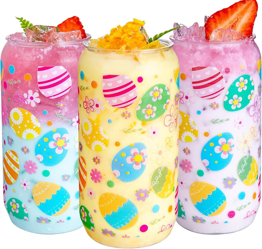 Ciaell 20 Pack Easter Plastic Cups - 16 Oz Plastic Drinking Cups with Easter Eggs - Disposable Party Cup for Beer Iced Coffee Cocktail Soda Milk Smoothie