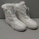 BABUDOG Womens Warm Fur Lined Mid-Calf Boots Waterproof Winter Snow Boots Non-slip Lace up Combat Boots (9, White)