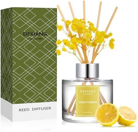 Lemon Verbena Reed Diffuser Set - 3.38 fl oz (100ml) Essential Oil with 6 Reed Sticks | Home & Bathroom Decor