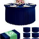 6 Pack Spandex Table Cover Skirts for 60 inch Round Tables, Navy Blue Stretch Table Cloths with Floor-Length Ruffle, Elastic Fitted Skirted Tablecloth for Elegant Wedding Banquet Party Buffet Deco