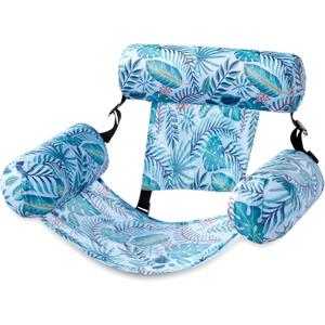 SLOOSH Pool Floats Chairs Adult,Inflatable Pool Lounge,Plant Pattern Floating Mat Hammock,Blow up Water Chairs Noodles rafts for Party Summer Water Beach Fun, Blue Leaves