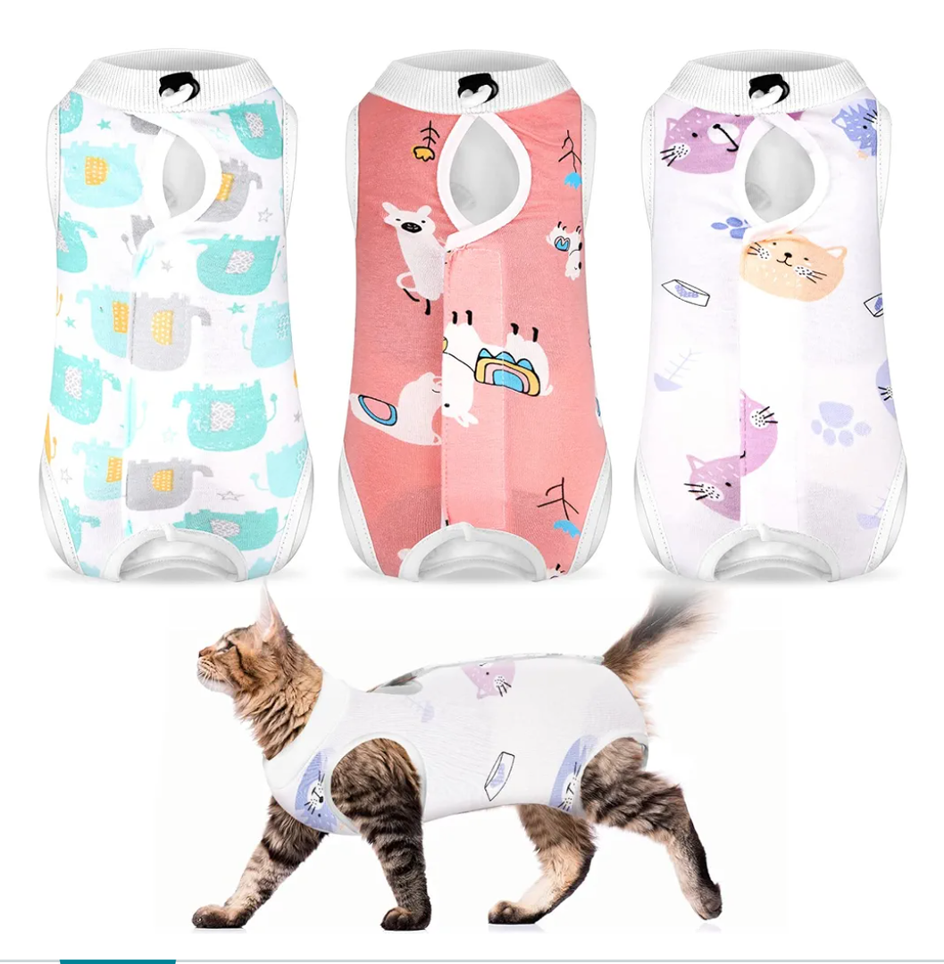 Nuanchu 3 Pieces Cat Recovery Suit Kitten Recovery Suit E-Collar Alternative for Cats and Dogs Abdominal Skin Anti Licking Pajama Clothes Sets(Cute Pattern,Large)50+ bought in past month