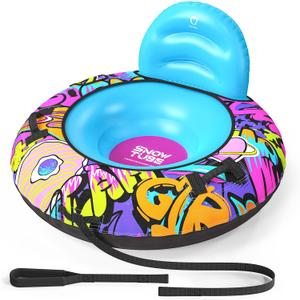 QPAU 44 Snow Tube with Backrest  Heavy Duty Inflatable Sled 500 lbs Capacity with Cover, Handles & Tow Rope, Snow Tubing Sleds for Kids & Teens, Portable Air Sled with Fast Valve