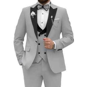 Wangyue Men's Tuxedo Suit 3 Piece Slim Fit Suit for Men Tuxedo for Men Wedding Party Dinner Prom (Large)