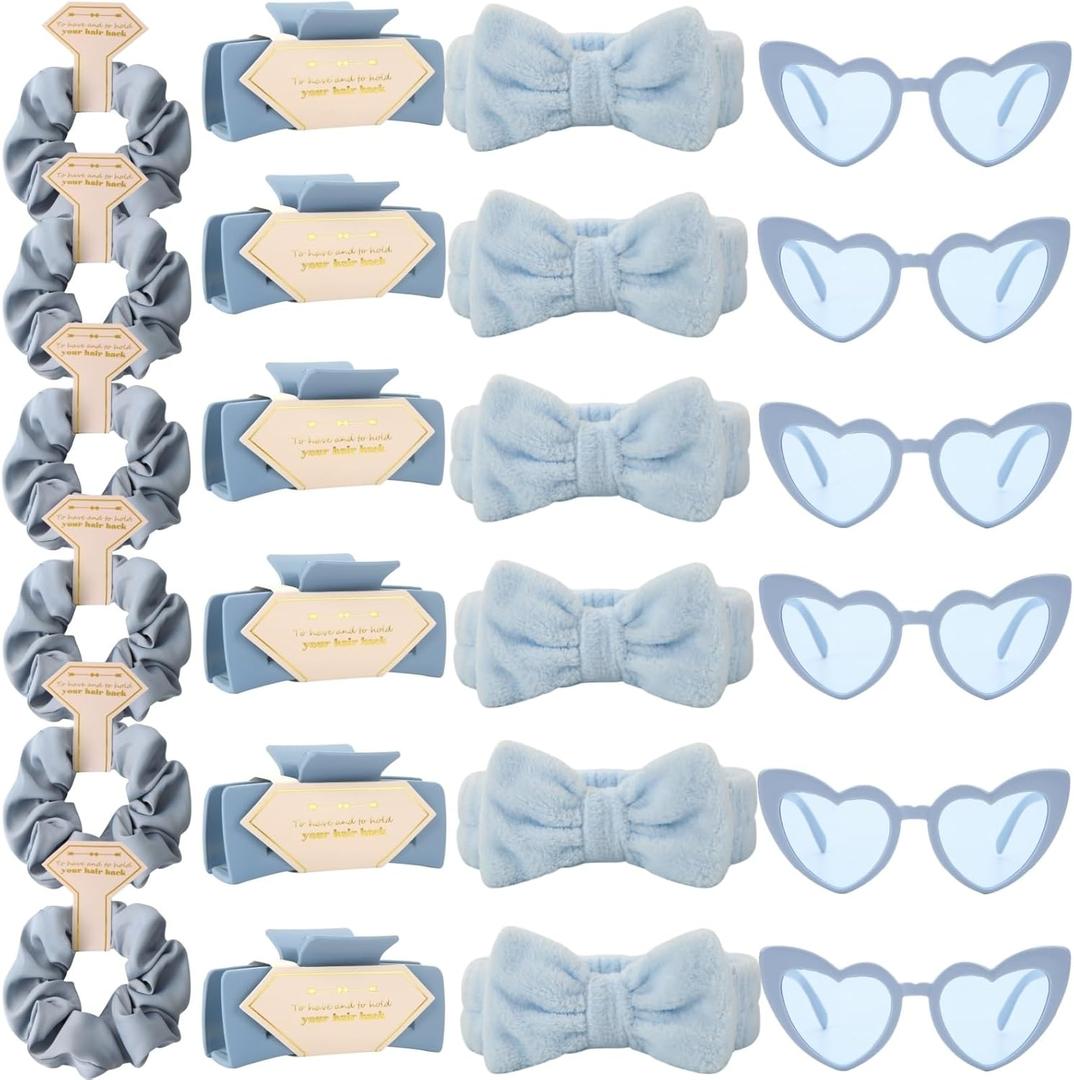 Bridesmaid Scrunchies Proposal Gifts Bachelorette Hair Claws Clips women heart sunglasses for Wedding Party Favors (Dusty Blue headband 24pcs)