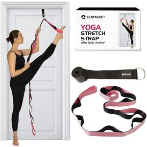 10-Loop Yoga Strap with Door Anchor  Stretch Strap for Flexibility, Deep Stretching, and Improved Balance  Perfect Yoga Accessory for All Fitness Levels (Pink)