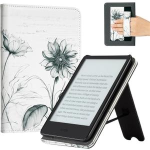 CoBak Case with Stand for for 6" Kindle (2024 & 2022, 11th Gen)  PU Leather Smart Cover with Auto Sleep/Wake & Hand Strap, Premium Protective Case for Kindle Basic (Sketch Sunflower)
