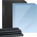 HOUYEE 180 Pack Binding Covers Set: 60 Pcs 3/8 Inch Black Binding Combs, 8.5x11 Inches, 60 Pcs 10 Mil Clear Binding Covers, 60 Pcs 12Mil Black Sand Texture, Letter Size