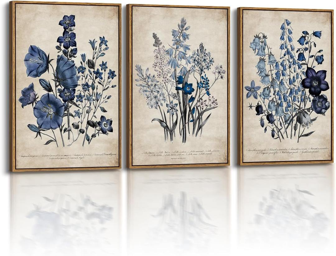 InSimSea Oversized Vintage Botanical Art for Living Room Bedroom,3Pcs, Extra Large French Country Paintings Wall Decor for Home, Cottagecore Farmhouse Grassland Framed Canvas Prints Picture,16x24in