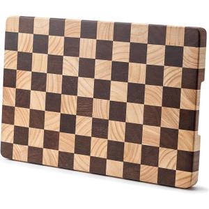 Wood Cutting Board Butcher Block, Wooden Chopping Board with Checkerboard Pattern and Inner Side Handles Meat Cheese Charcuterie Board, Ideal for Chopping, Slicing, and Dicing 14 * 9.5 Inch