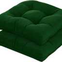 19x19 Outdoor Chair Cushions Set of 2, Tufted Wicker Patio Furniture Cushions, Thick Outdoor Seat Cushions for Lawn Chairs, Overstuffed and Water Resistant, Green