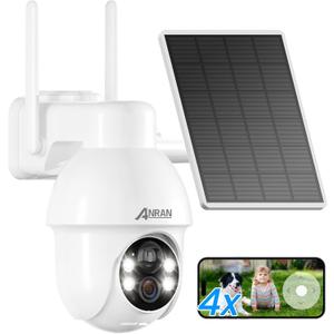 ANRAN Solar Camera Security Outdoor, True Wireless 2.4GHz WiFi Camera for Home Security with Solar Panel, 360 Panoramic View, PIR Motion Detection, 2K Color Night Vision, Compatible with Alexa (2K White-1 Pcs)