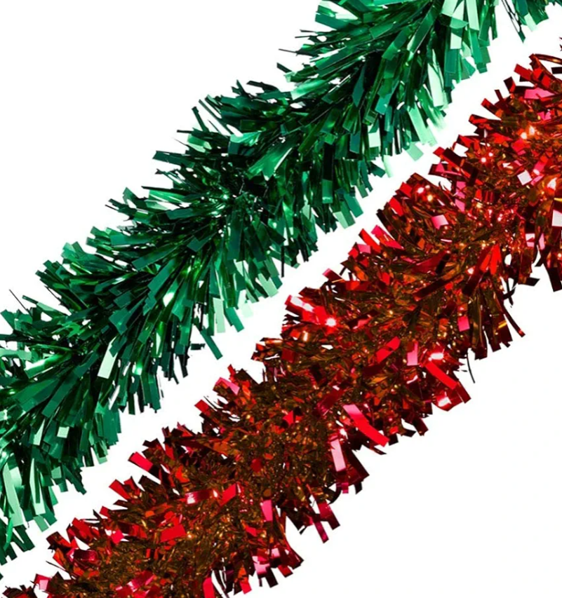 Anderson's Red and Green Metallic Holiday Garland, 14 Feet Long, Christmas Decorations, Parade Float Decorations for Trailer, Metallic Tinsel Garland, Christmas Garland Décor for Home and Party
