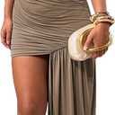 Women's Sleeveless Ruched Maxi Dress Sexy Irregular Bodycon Casual Elegant Club Party Cocktail Long Dresses (Medium, Khaki)