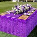 cyxevous Tinsel Table Skirt Purple Pink Blue Foil Fringe Table Decoration for Movie Hunters Party Decorations (29.5 * 108 inch)