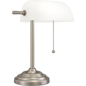 LIGHTACCENTS Bankers Desk Lamp with White Glass Shade, Nickel Finish - Traditional Desk Light for Home Office, Reading, Piano, Bedside