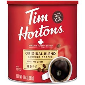 Tim Hortons Original Blend, Medium Roast Ground Coffee, Canada’s Favorite Coffee, Made with 100% Arabica Beans, 48 Ounce Canister