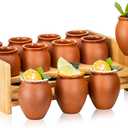 12Pcs 2oz/60ml Cantaritos De Barro Mexicanos with holder,Mini Jarritos De Barro Mexicanos Pottery Cocktail Glasses,Mexican Shot Glasses Taco Tuesday Cups For Celebration,Tequila,Margaritas