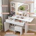 Haewon Vanity Desk Set with Lighted Mirror and Chair, White, Small