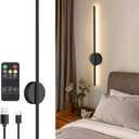 Battery Operated Black Wall Sconce , USB Rechargeable Wall Lights with Remote Control, 1 Pack Dimmable LED Wall Lamp Indoor, 360 Rotation Wireless Lights for Living Room Bedroom Hallway, 31.5 inch