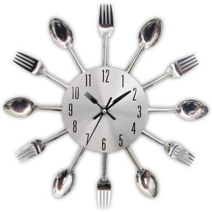 Timelike Kitchen Wall Clock, 3D Removable Modern Creative Cutlery Kitchen Spoon Fork Wall Clock Mirror Wall Decal Wall Sticker Room Home Decoration