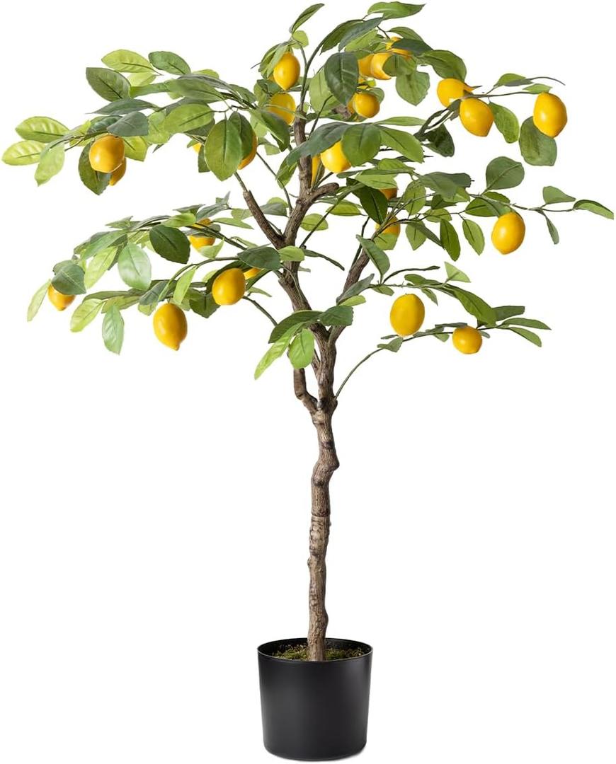 Artificial Lemon Tree, 4FT Tall Fake Lemon Plant in Pot, Faux Lemon Fruit Tree for Indoor Home Decor Office Living Room, Green (3ft)