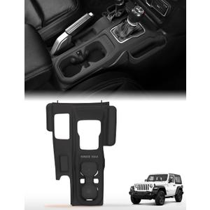3-in-1 Silicone Center Console Liner Tray for Jeep Wrangler JL/JLU & Gladiator JT 2018-2025 | Non-Slip Cup Holder Mat & Center Console Protector Liner Pad& Side Storage Pocket (Black)