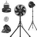 Marchpower 10in Foldable Camping Fan, Detachable Tripod, 10000mAh Rechargeable, Remote Control, Quiet Oscillating, Adjustable Height Pedestal Floor Fan for Home (Black)