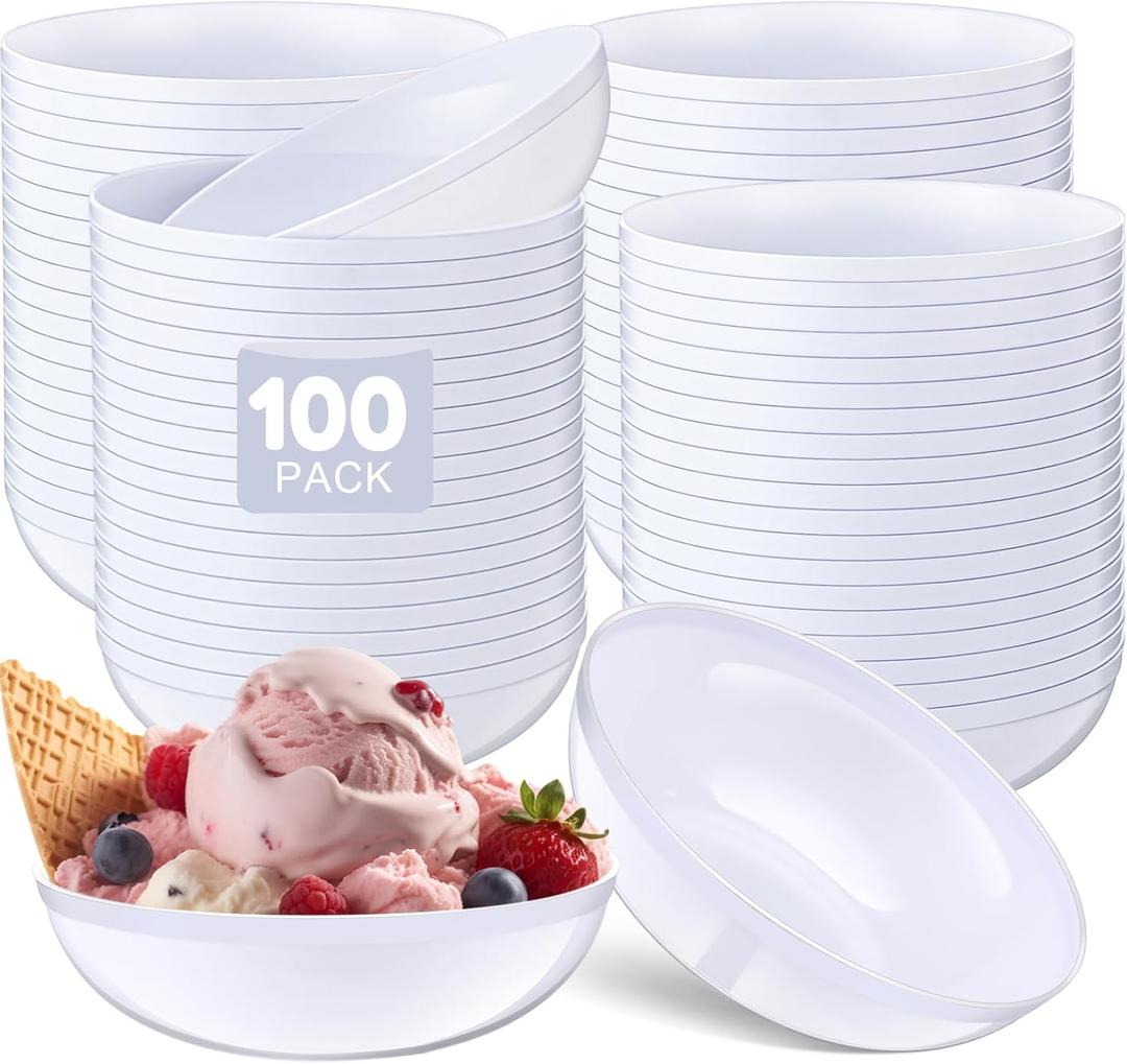Newtay 49 Pcs Plastic Bowls 14 oz Disposable Heavy Duty Rim Soup Bowls for Weddings Parties Dinners, Thanksgiving Christmas and Everyday Use (Pure White)
