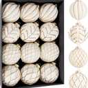 12PCS Beige Velvet Ornaments - Christmas Balls Ornaments - 80mm Glitter Christmas Tree Decoration with a Delicate Gift Box for Xmas Holiday Decorations