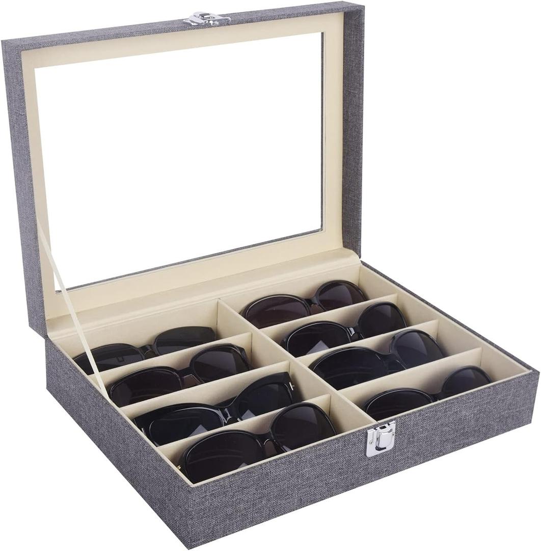 AUTOARK Leather 8 Piece Eyeglasses Storage and Sunglass Glasses Display Case Organizer (Grey/Beige)
