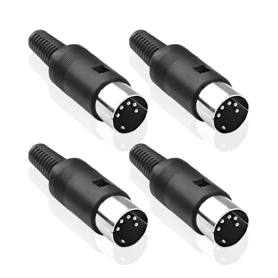 MEIRIYFA DIN 5-Pin Male Plug Connector, 4 Pack DIN 5 Pin Plug MIDI Cable Adapter Socket Solder Terminals Connector for Microphone Amplifiers