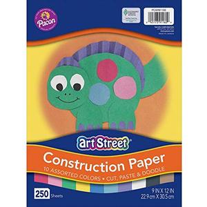 Prang (Formerly Art Street) Construction Paper, 10 Assorted Colors, Standard Weight, 9" x 12", 250 Sheets