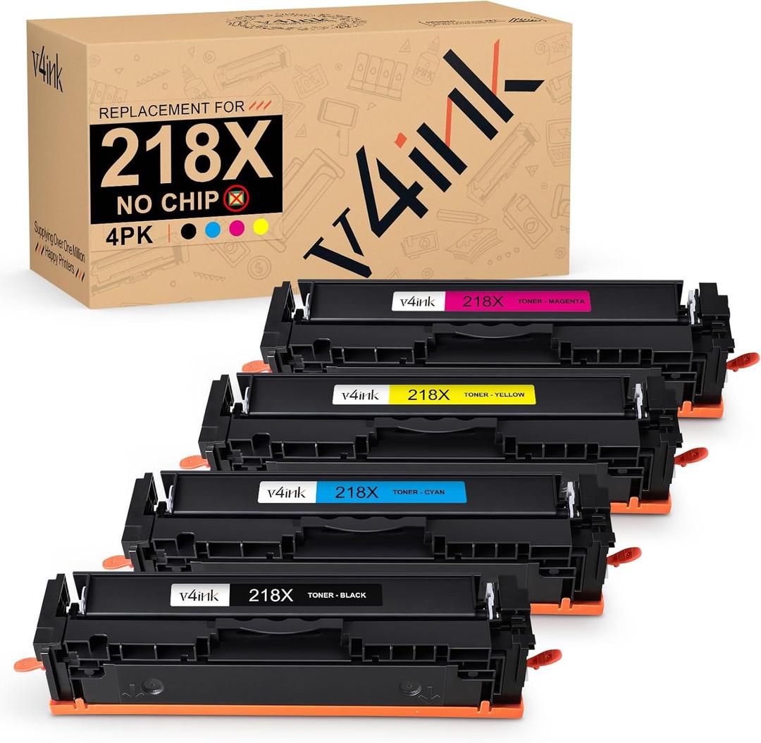 v4ink 218X Toner Cartridges 4 Pack (No Chip) Compatible Replacement for HP 218X 218A High-Yield W2180X W2181X W2182X W2183X Works with Color Pro 3201 MFP 3301 Series 3301cdw 3301fdw 3301sdw 3201dw