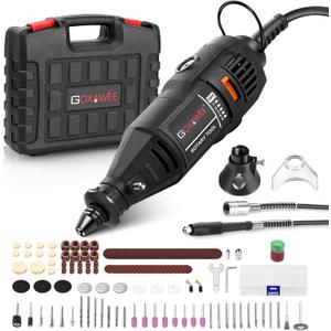 GOXAWEE Rotary Tool Kit with MultiPro Keyless Chuck and Flex Shaft -140pcs Accessories Variable Speed Electric Drill Set for Handmade Crafting Projects and DIY Creations (Black)