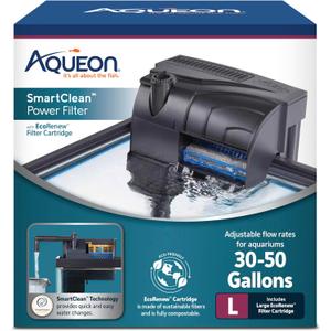 Aqueon SmartClean Power Filter with EcoRenew Filter Cartridge, Quick and Easy Water Changes, Quiet Operation, Adjustable Flow, for 30-50 Gallon Freshwater and Saltwater Aquariums, Large