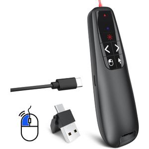 Presentation Clicker PowerPoint Wireless Presenter Remote: Type C Rechargeable Auto Air Mouse Clickers with Red Laser Pointer for Computer Project Mac Slideshow PPT Google Slide Advancer