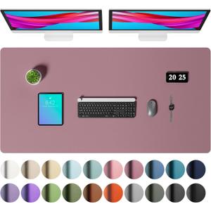 Aothia Faux Leather Desk Mat Large Mouse Pad, Non-Slip PU Leather Blotter, Waterproof Writing Surface for Office and Home (Dark Pink, 47.2" x 23.6")