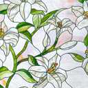 3D Stained Glass Window Film, Decorative Window Privacy Film for Bathroom,Front Door,Home, Sun Blocking Heat Control,Static Cling, White Lily 23.6inch x 35.4inch