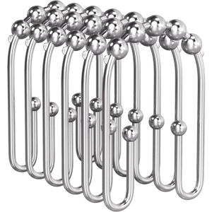 AmazerBath Shower Curtain Hooks Chrome Metal Shower Curtain Rings Rust Proof, Double Sided Shower Curtain Hooks for Shower Curtain Liner Smooth Shower Hooks Rings for Bathroom, Shower Rod Hook 12Pcs