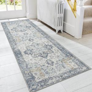 GENIMO Runner Rug 2x7, Machine Washable Runner, Non Slip Vintage Hallway Runner Rug, Low Pile Lightweight Rugs for Entryway, Hallway, Corridor and Kitchen, Blue