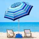 Fisqueen 8FT Large Beach Umbrella with Wind Resistance Sand Anchor Sand Bag, Portable Outdoor Umbrella with UPF50+ UV Protection, Tilt Sun Shelter for Beach, Patio, Yard