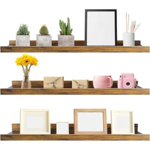 Giftgarden 36 Inch Large Floating Shelves for Wall Set of 3, Rustic Picture Ledge Wall Shelf for Bedroom Kitchen Bathroom Living Room Nursery Display, 3 Different Sizes (Brown)